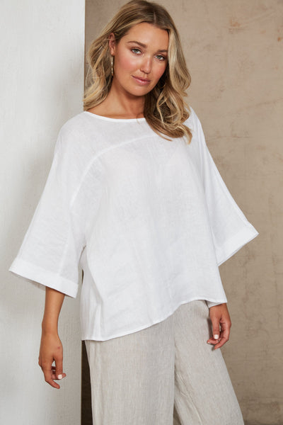 Eb & Ive - Studio Relaxed Top Linen - Salt