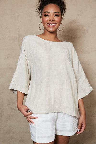 Eb & Ive - Studio Relaxed Top Linen - Tusk