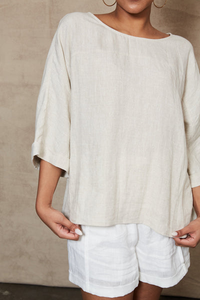 Eb & Ive - Studio Relaxed Top Linen - Tusk