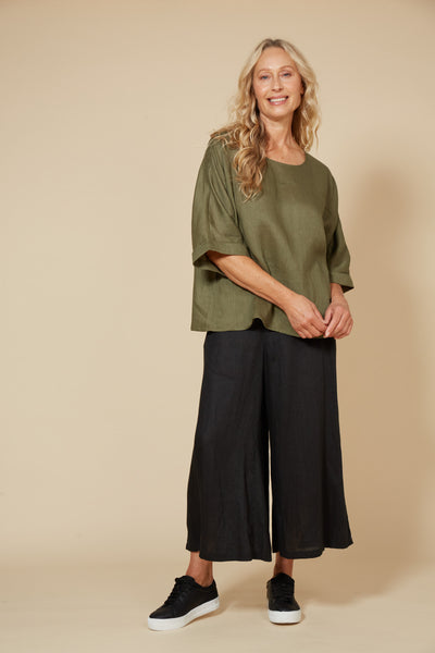 Eb & Ive - Studio Relaxed Top Linen - Khaki