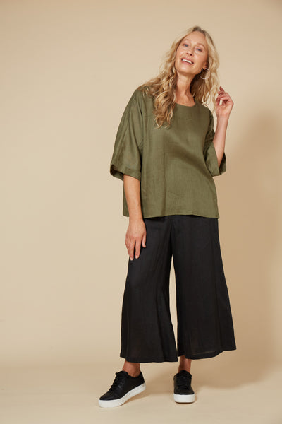Eb & Ive - Studio Relaxed Top Linen - Khaki