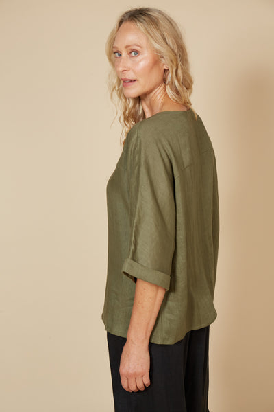 Eb & Ive - Studio Relaxed Top Linen - Khaki
