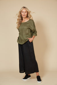 Eb & Ive - Studio Relaxed Top Linen - Khaki