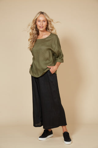 Eb & Ive - Studio Relaxed Top Linen - Khaki