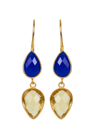 Eb & Ive - Lotus Drop Stone Earring Sapphire 2504101
