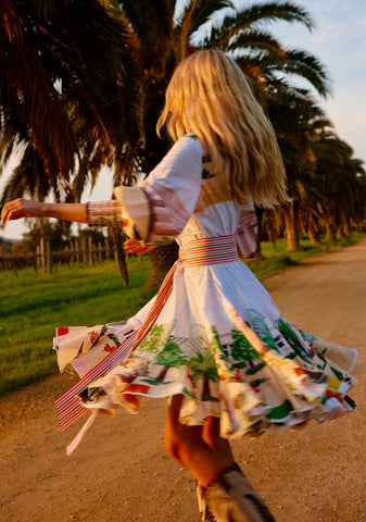 Binny - SEPPELTSFIELD ROAD Handpainted printed cotton poplin midi dress with Belt - The Valley