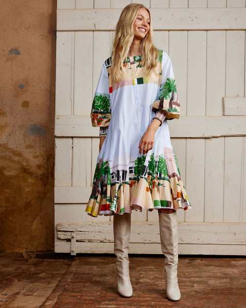 Binny - SEPPELTSFIELD ROAD Handpainted printed cotton poplin midi dress with Belt - The Valley