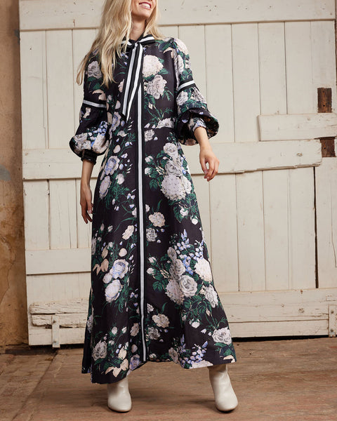 Binny - FLORA Viscose Linen Midi Dress w pockets - Hydrangea