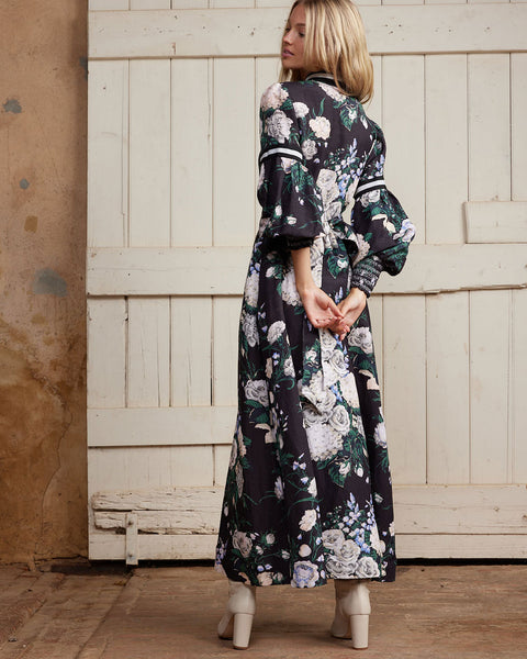 Binny - FLORA Viscose Linen Midi Dress w pockets - Hydrangea