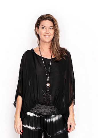 Imagine - Black Onyx Marcella Sequin Silk Top 10IM3014