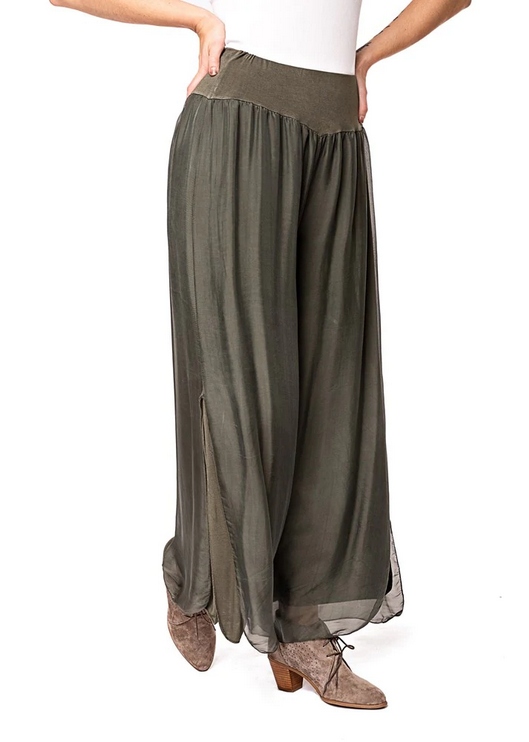Imagine - Khaki Silk Gia Pant with Split 10IM2184