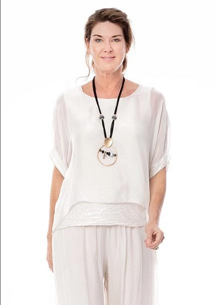 Imagine - Latte Mimi Top Silk w Sequins 30MM9866T
