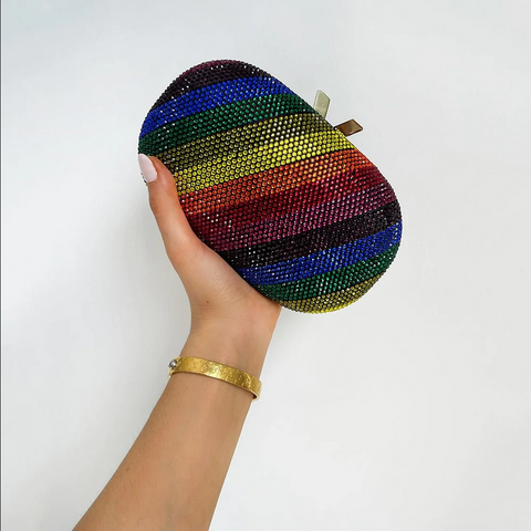 Olga Berg - Rainbow POT OF GOLD Hotfix Oval Clutch Bag - OB7455