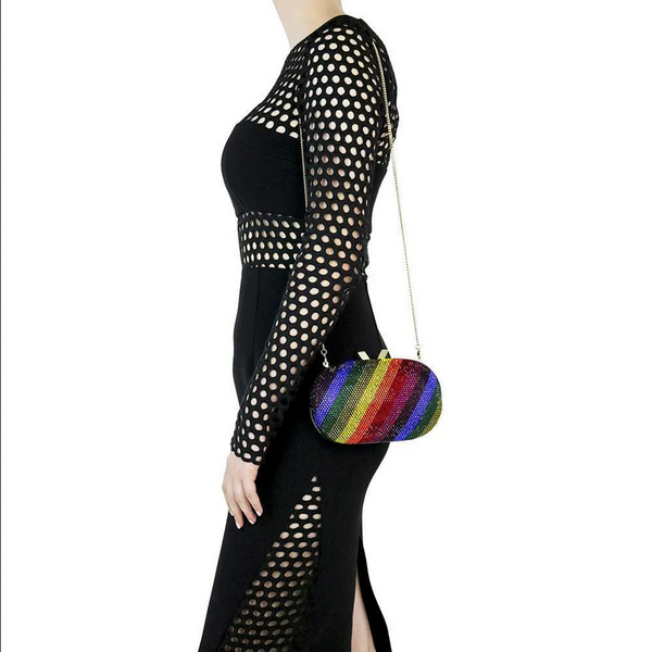 Olga Berg - Rainbow POT OF GOLD Hotfix Oval Clutch Bag - OB7455