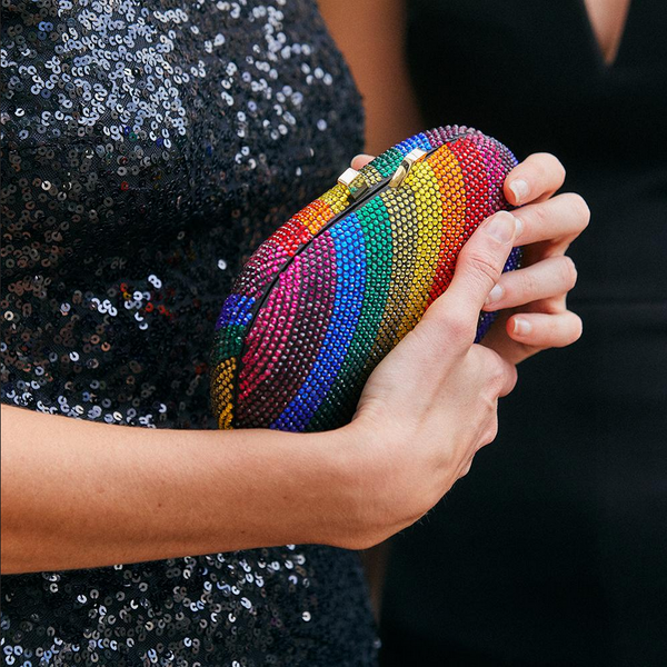 Olga Berg - Rainbow POT OF GOLD Hotfix Oval Clutch Bag - OB7455