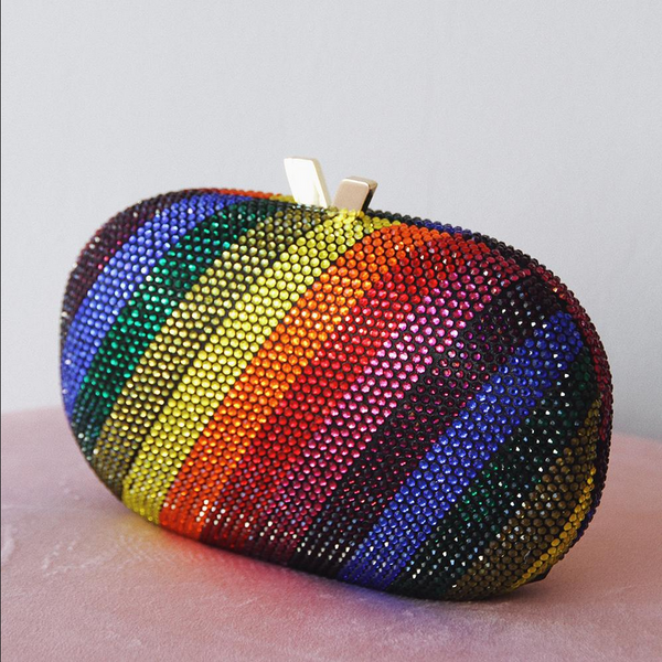 Olga Berg - Rainbow POT OF GOLD Hotfix Oval Clutch Bag - OB7455