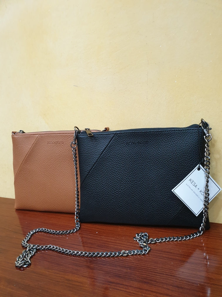 Kesa Konc Zalia Plain Clutch Bag Black or Tan Tea Lily