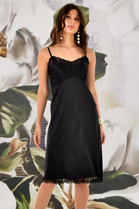 Trelise Cooper - Boudoir Baby Slip - Black Slinky Strech Satin Lace Trim